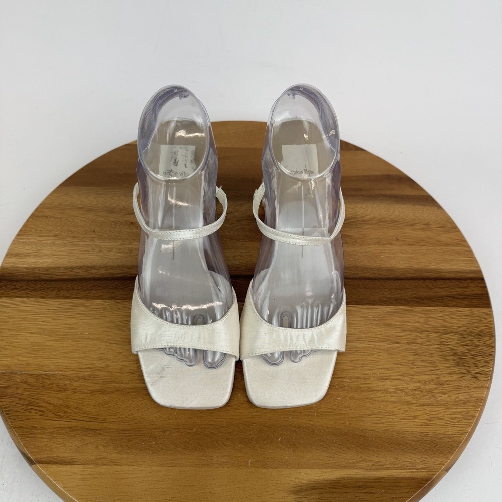 New Womens Dolce Vita Jemmy Pearl Ivory Square Toe Slide Heel Sandals Size 8.5 M - Picture 4 of 9